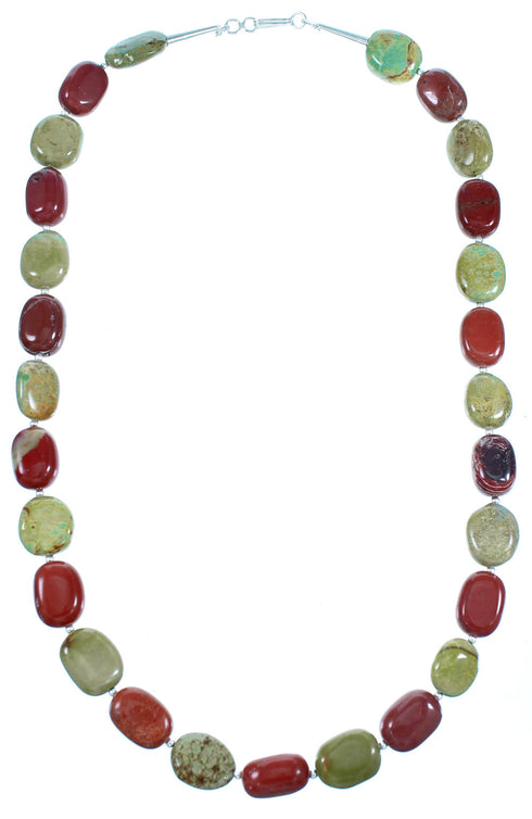 Southwest Sterling Silver Turquoise And Jasper Bead Necklace LX114245